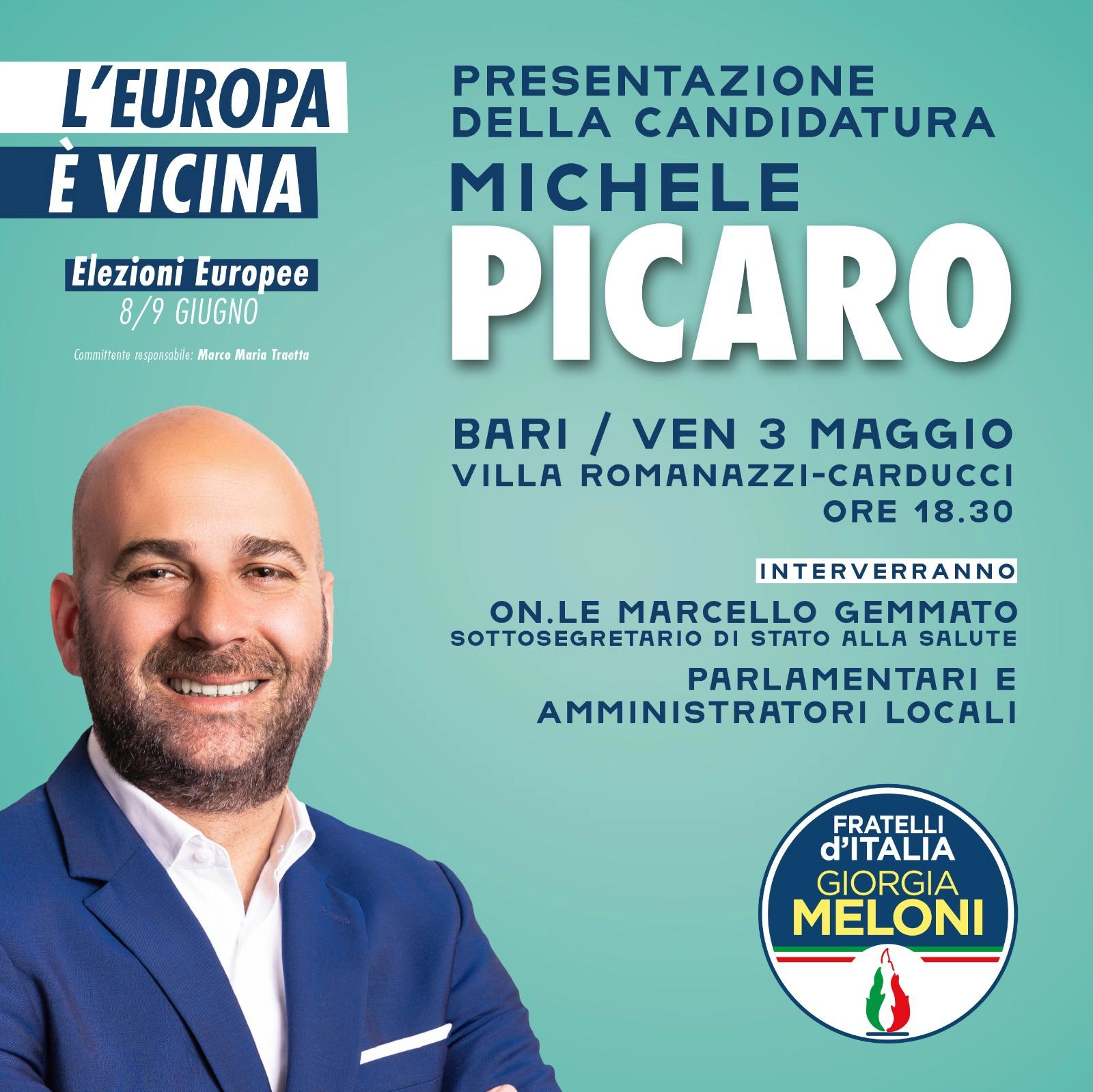 Europee. Fratelli d’Italia: presentazione della candidatura di Michele Picaro